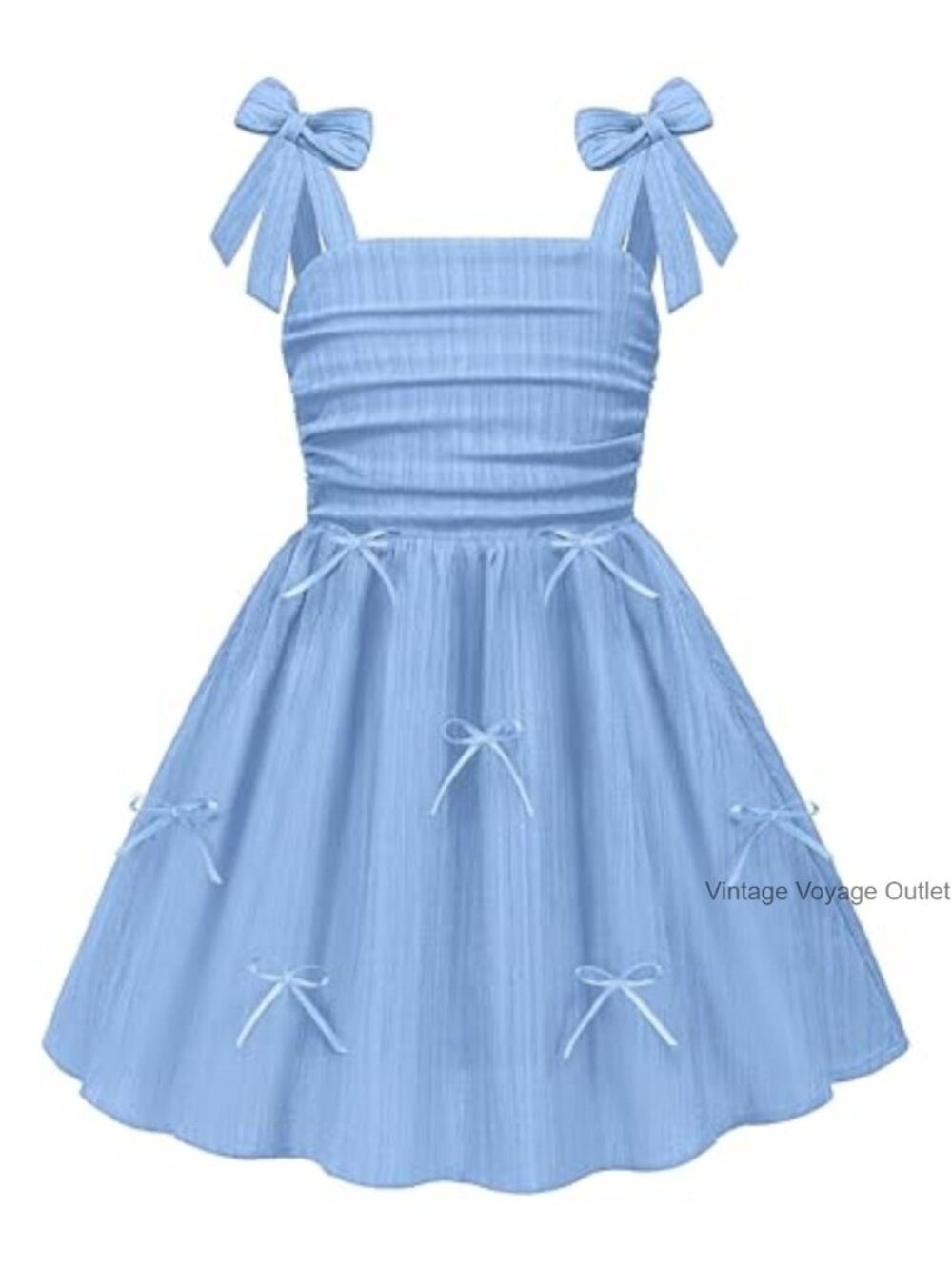Girls Ruched Sundress Adjustable Spaghetti Straps Smocked Back A-Line